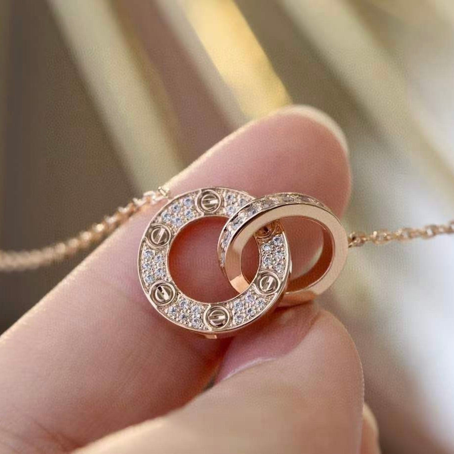 [BLAUE TRÄNEN]LIEBE 7,6 MM HALSKETTE ROSÉGOLD UND SILBER VOLL DIAMANT