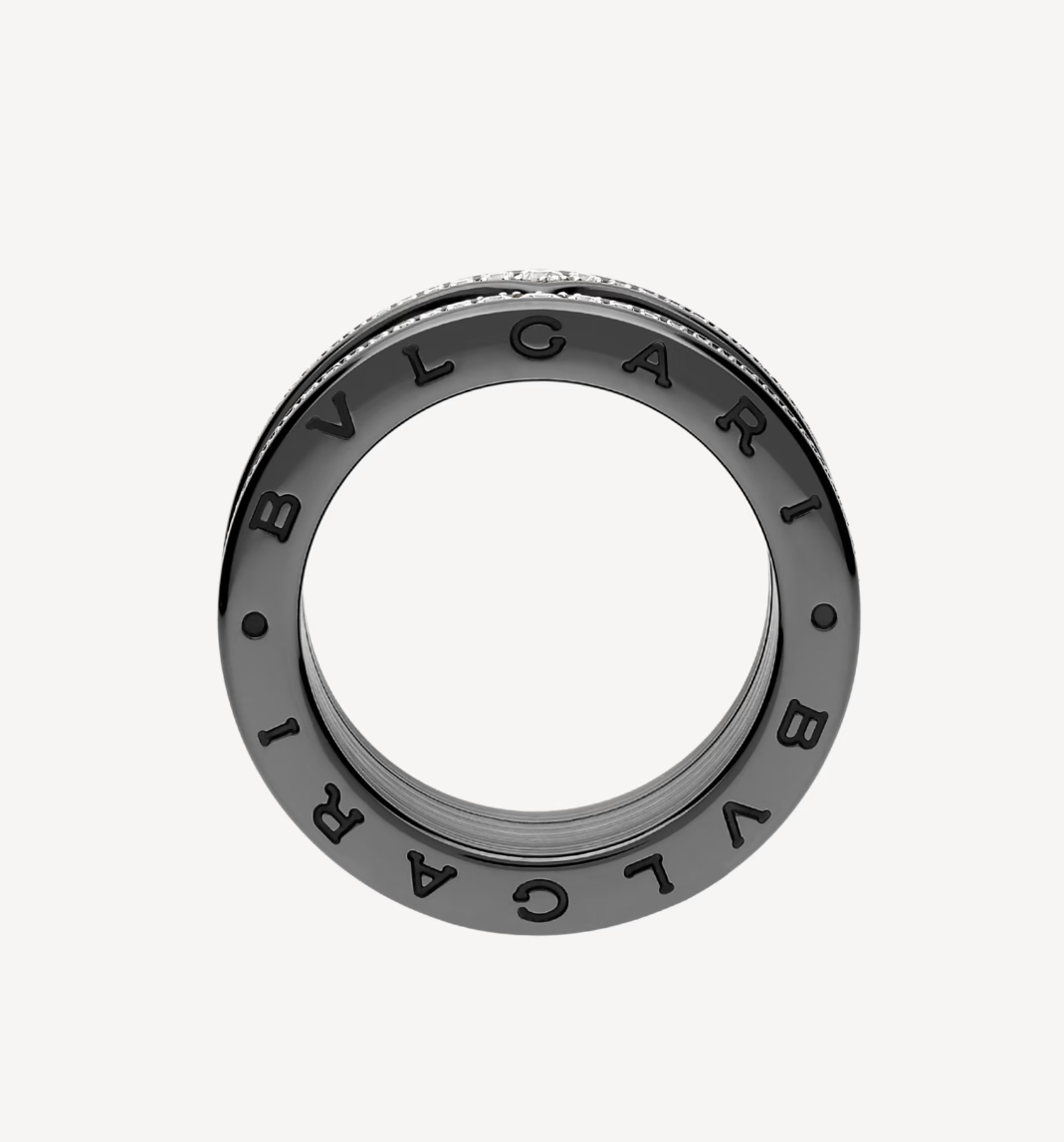 [BLUE TEARS]ZERO 1 ROCK VIERBAND-RING AUS SCHWARZER KERAMIK MIT SPIRALE UND DIAMANTEN