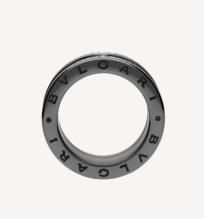 [BLUE TEARS]ZERO 1 ROCK VIERBAND-RING AUS SCHWARZER KERAMIK MIT SPIRALE UND DIAMANTEN