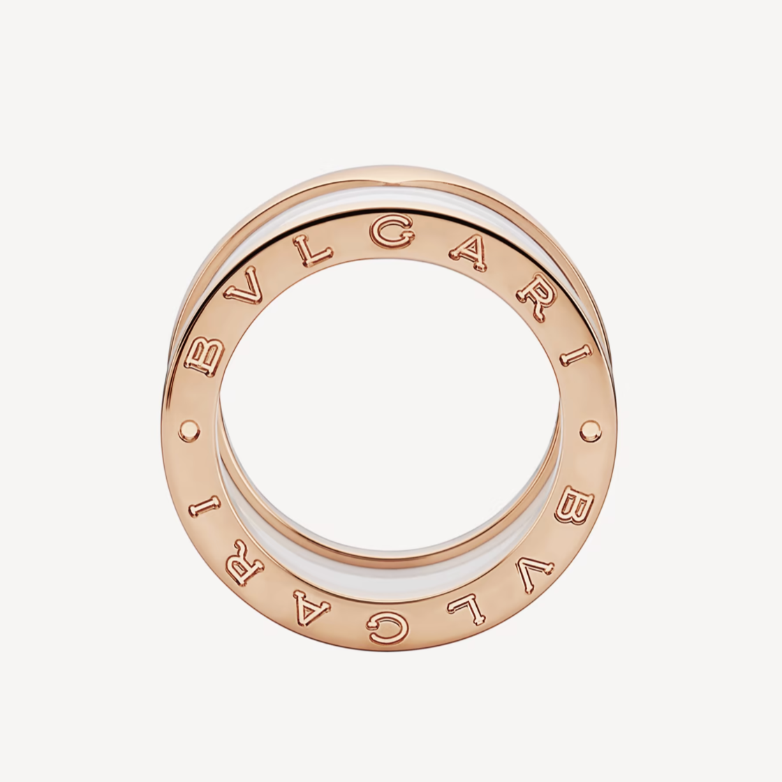 [BLAUE TRÄNEN]ZERO 1 VIERBAND-LOOPS UND WEISSER KERAMIK-SPIRALENRING IN ROSA GOLD