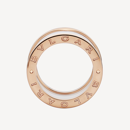 [BLAUE TRÄNEN]ZERO 1 VIERBAND-LOOPS UND WEISSER KERAMIK-SPIRALENRING IN ROSA GOLD