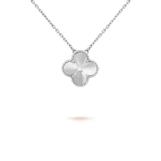 [BLAUE TRÄNEN]CLOVER 15MM DIAMANT LASER HALSKETTE SILBER