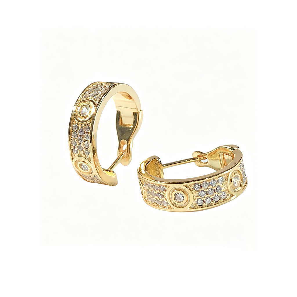 [Blue Tears Jewelry]LOVE 5.5MM DIAMOND PAVED EARRINGS