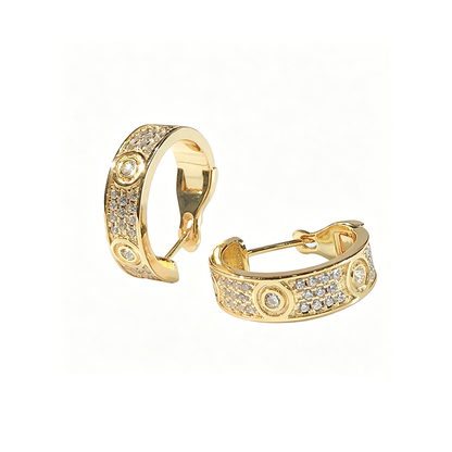 [Blue Tears Jewelry]LOVE 5.5MM DIAMOND PAVED EARRINGS