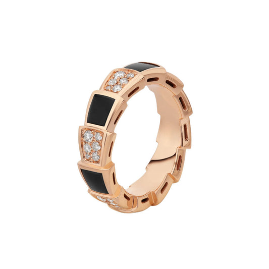 [BLAUE TRÄNEN]SERPENTI RING ROTGOLD SCHWARZER MOP DIAMANT GEPAVIERT 4MM