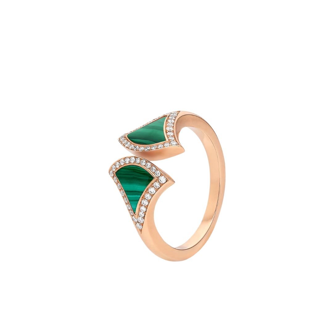 [BLAUE TRÄNEN] OFFENER RING AUS MALACHIT UND DIAMANT