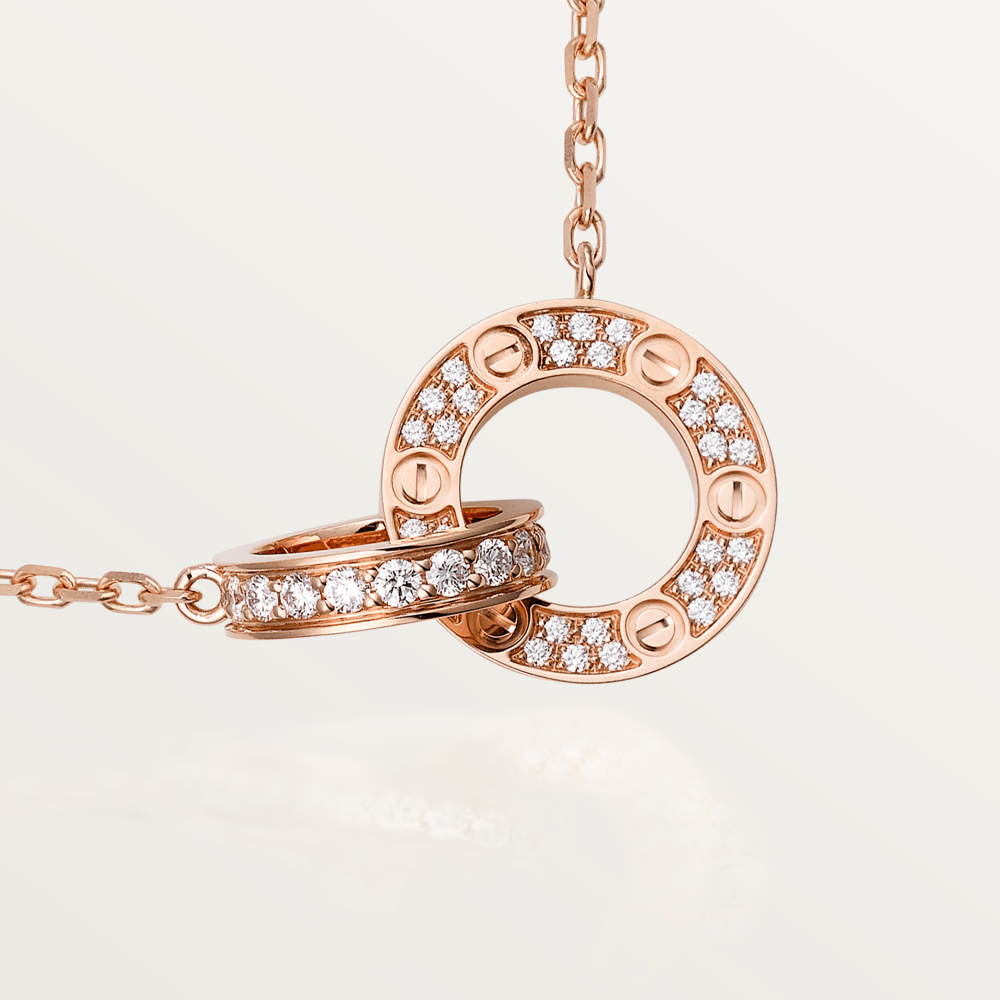 [BLAUE TRÄNEN]LIEBE 7,6 MM HALSKETTE ROSÉGOLD UND SILBER VOLL DIAMANT
