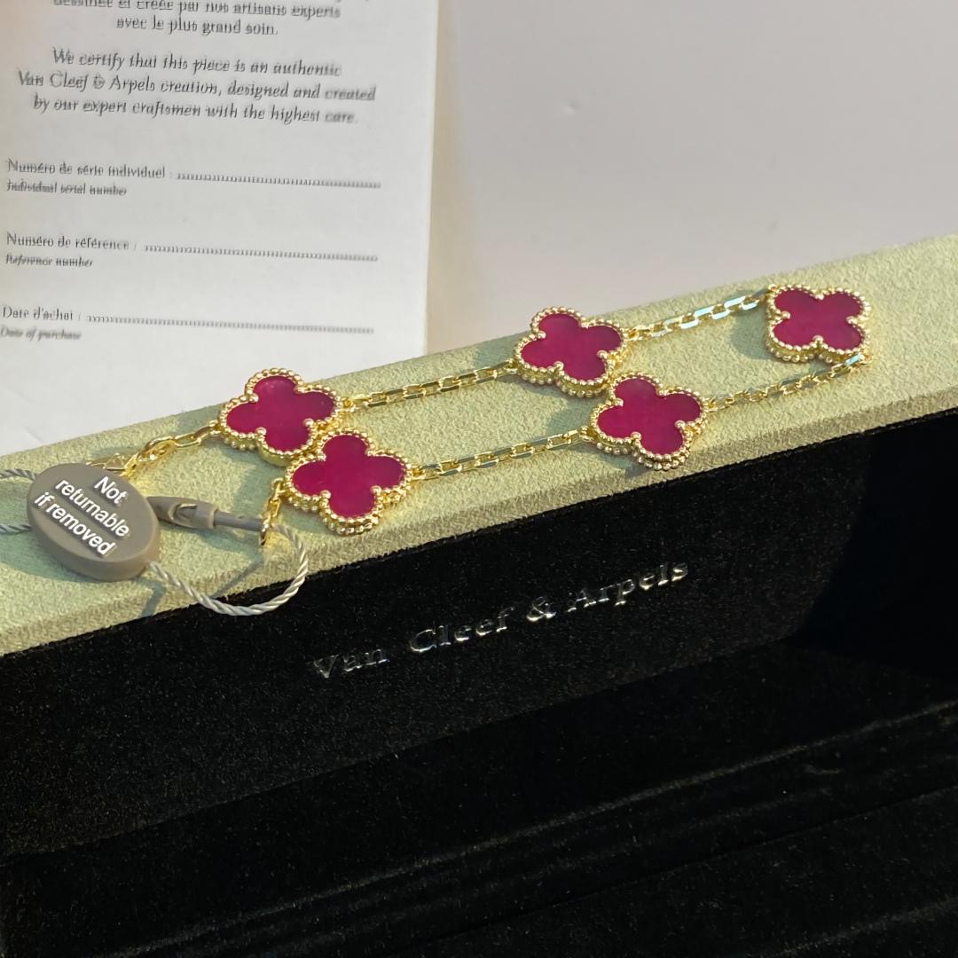 [Blue Tears Jewelry]NEW CLOVER 5 MOTIFS PINK ENAMEL BRACELET