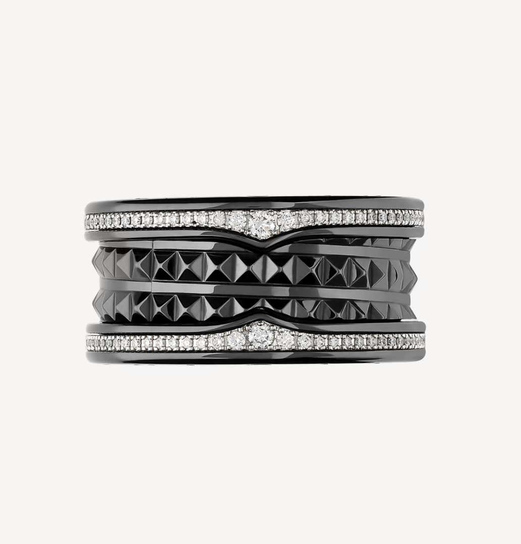 [BLUE TEARS]ZERO 1 ROCK VIERBAND-RING AUS SCHWARZER KERAMIK MIT SPIRALE UND DIAMANTEN
