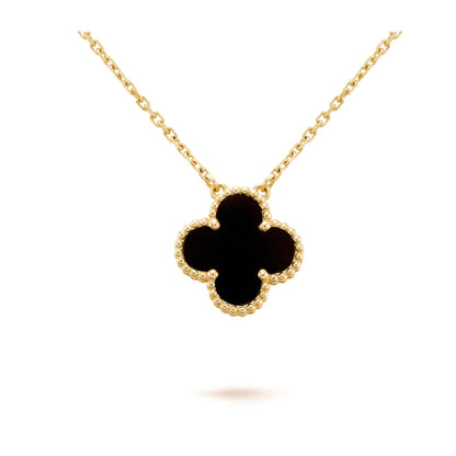 [BLAUE TRÄNEN]CLOVER 15MM SCHWARZER ONYX EINZELNE BLUMENKETTE