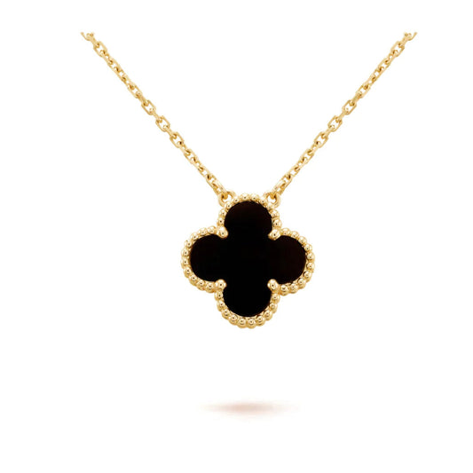 [BLAUE TRÄNEN]CLOVER 15MM SCHWARZER ONYX EINZELNE BLUMENKETTE