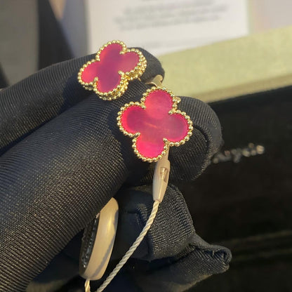 [Blue Tears Jewelry]NEW CLOVER 15MM PINK ENAMEL STUD EARRINGS