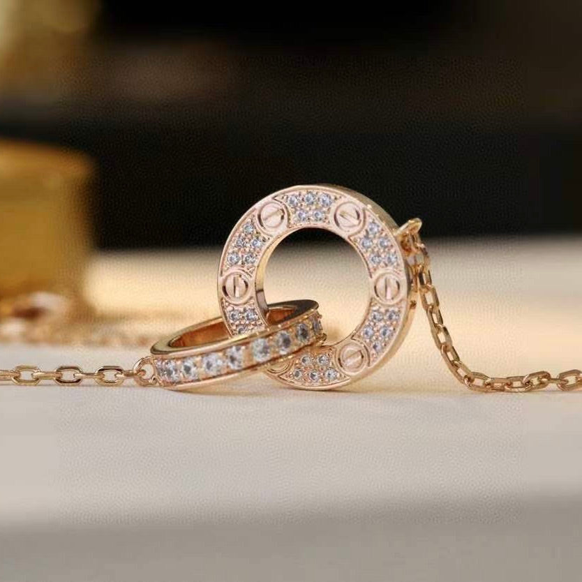 [BLAUE TRÄNEN]LIEBE 7,6 MM HALSKETTE ROSÉGOLD UND SILBER VOLL DIAMANT