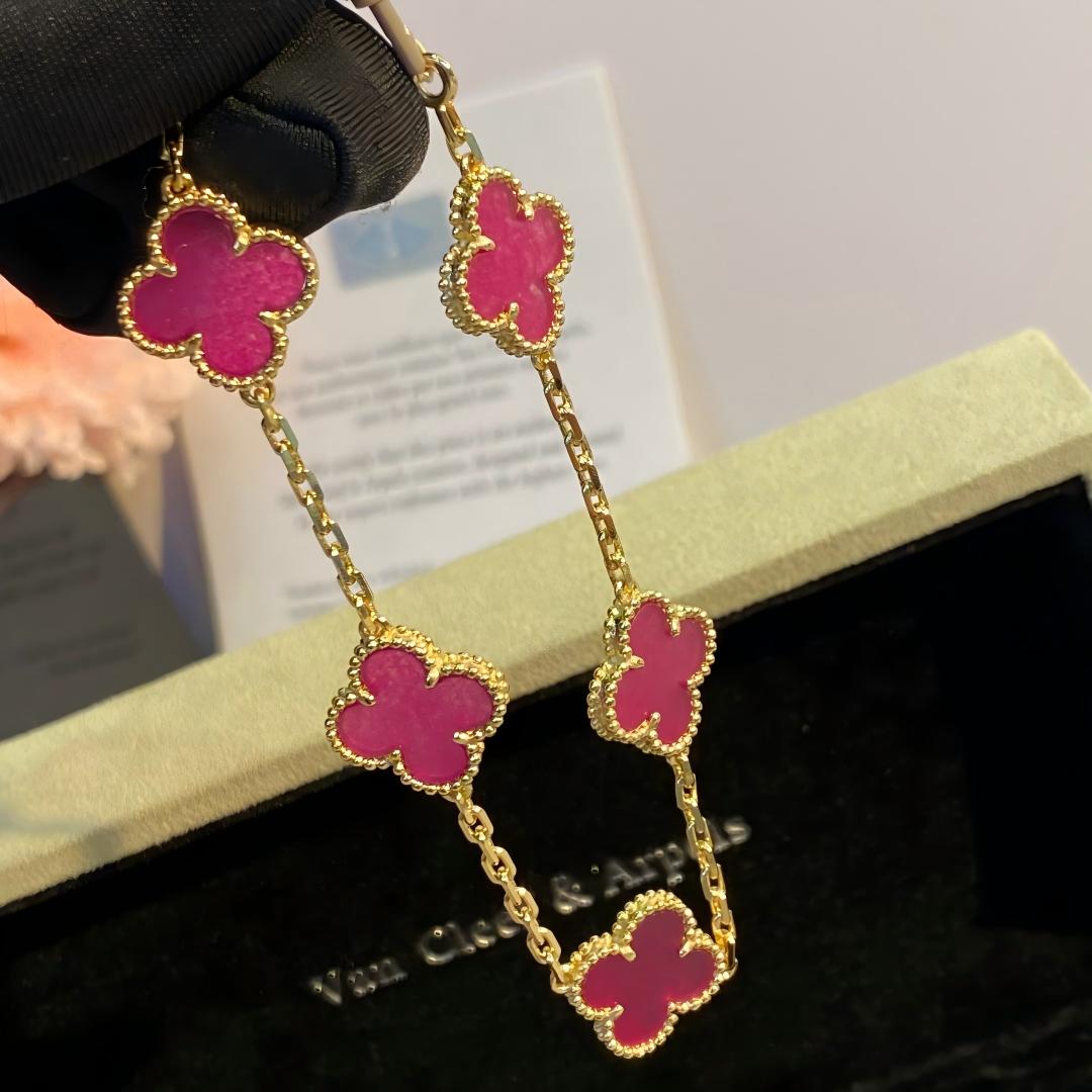 [Blue Tears Jewelry]NEW CLOVER 5 MOTIFS PINK ENAMEL BRACELET