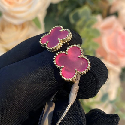 [Blue Tears Jewelry]NEW CLOVER 15MM PINK ENAMEL STUD EARRINGS