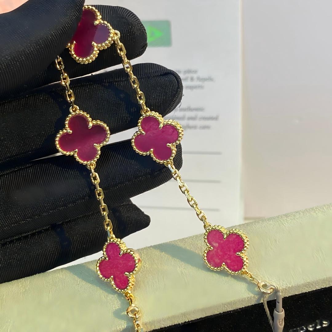 [Blue Tears Jewelry]NEW CLOVER 5 MOTIFS PINK ENAMEL BRACELET