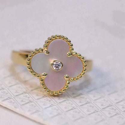 [BLAUE TRÄNEN]CLOVER PINK MOP RING GOLD DIAMANT
