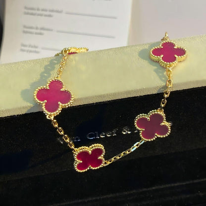 [Blue Tears Jewelry]NEW CLOVER 5 MOTIFS PINK ENAMEL BRACELET