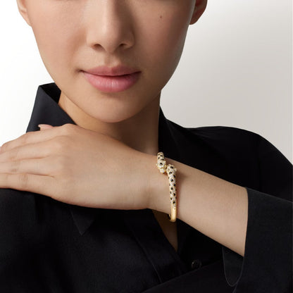 [Blue Tears Jewelry]PANTHERE DOUBLE HEADED HALF DIAMOND OPEN BRACELET