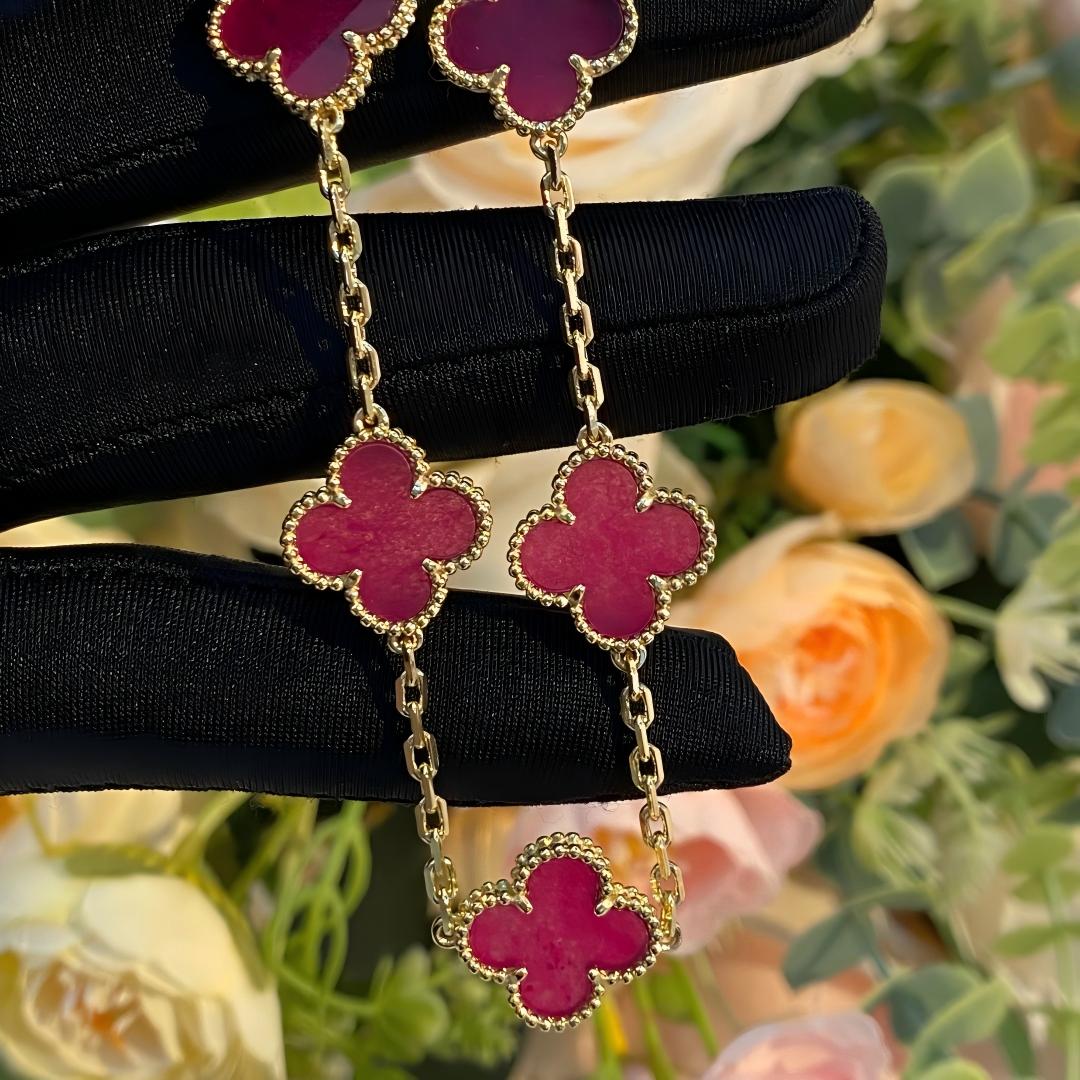[Blue Tears Jewelry]NEW CLOVER 5 MOTIFS PINK ENAMEL BRACELET