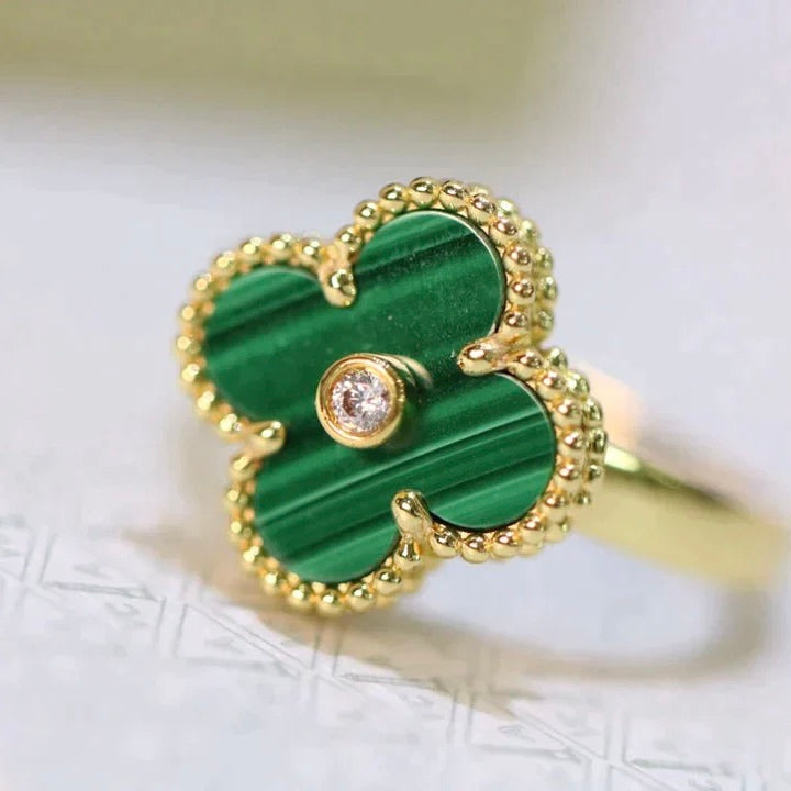 [BLAUE TRÄNEN]KLEE MALACHIT RING GOLD DIAMANT