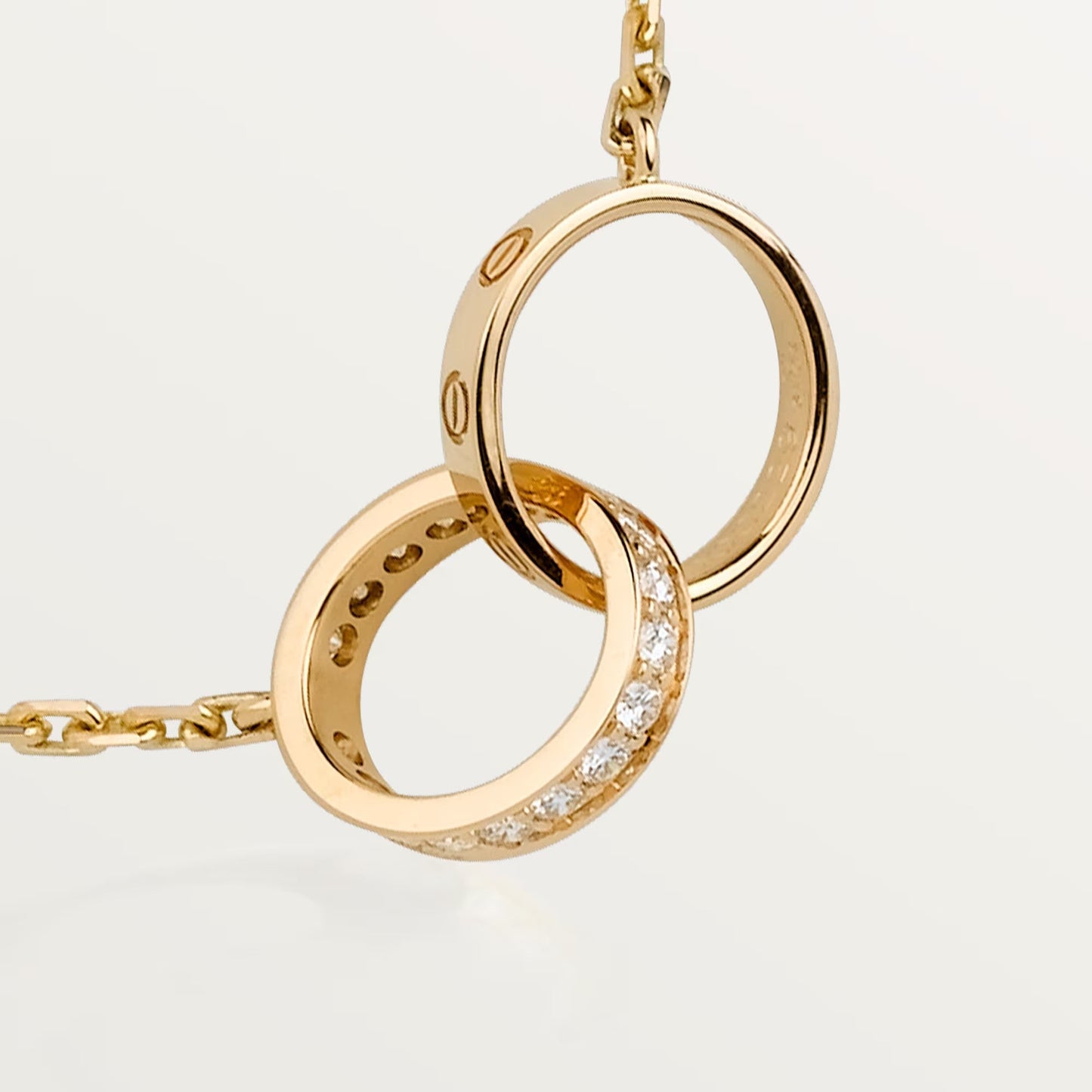 [Blue Tears Jewelry]LOVE DOUBLE RING HALF DIAMOND NECKLACE