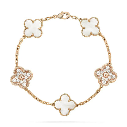 [BLUE TEARS]CLOVER BRACELET 5 MOTIF WHITE MOP DIAMOND