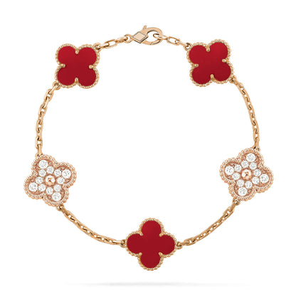[BLAUE TRÄNEN]KLEE 5 MOTIFS KARNEOL DIAMANT ARMBAND