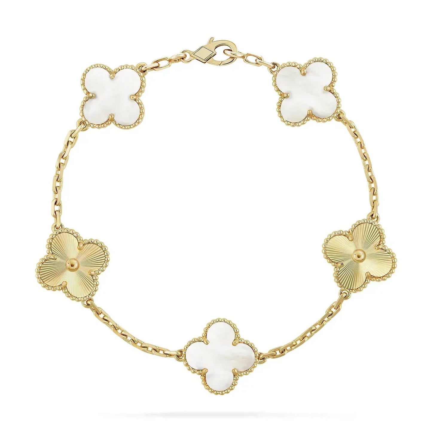 [BLAUE TRÄNEN]KLEE-ARMBAND 5 MOTIV WEISSES MOP ROSA GOLD
