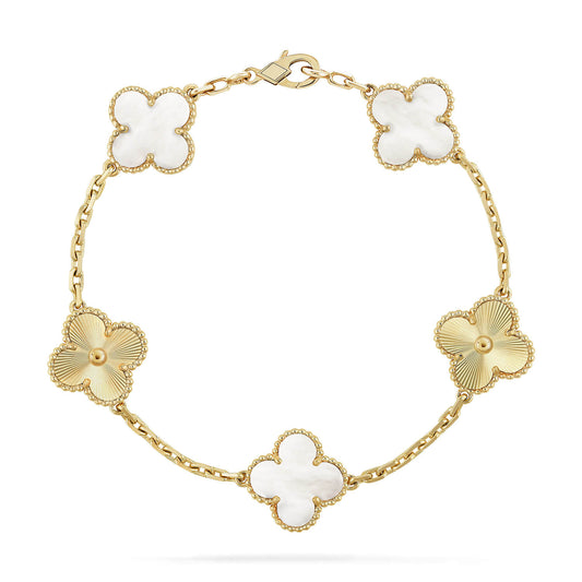 [BLUE TEARS]CLOVER 5 MOTIF WHITE MOP LASER BRACELET