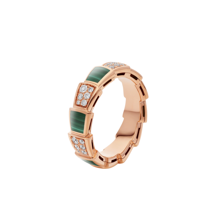 [BLAUE TRÄNEN]SERPENTI RING ROTGOLD MALACHIT DIAMANT GEPAVERT 4MM