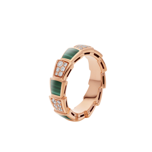 [BLAUE TRÄNEN]SERPENTI RING ROTGOLD MALACHIT DIAMANT GEPAVERT 4MM