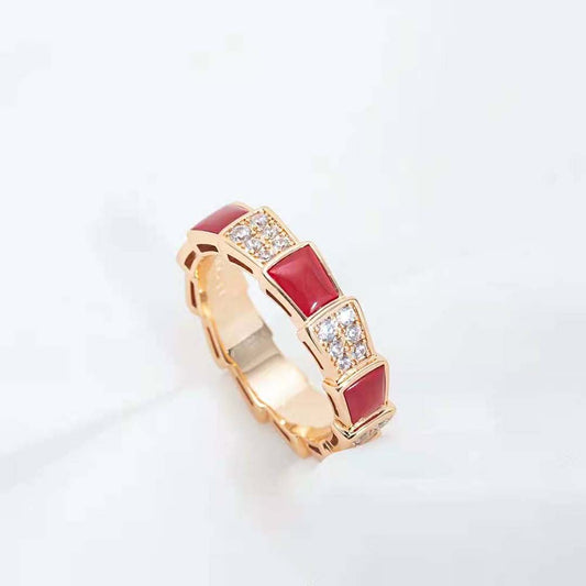 [BLAUE TRÄNEN]SERPENTI RING ROTGOLD KARNEOL DIAMANT GEPAVIERT 4MM