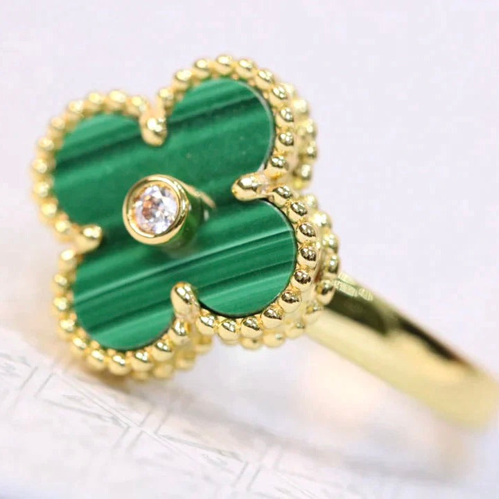 [BLAUE TRÄNEN]KLEE MALACHIT RING GOLD DIAMANT