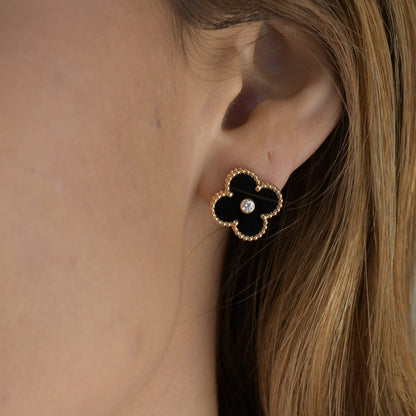 [BLAUE TRÄNEN]CLOVER MEDIUM 1 MOTIFS ONYX DIAMANT OHRRINGE