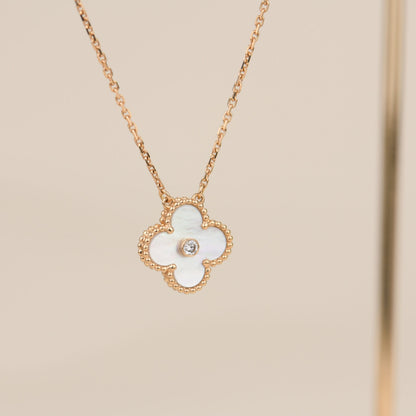 [BLAUE TRÄNEN]CLOVER 15MM DIAMANT WEISSE FRITILLARIA HALSKETTE