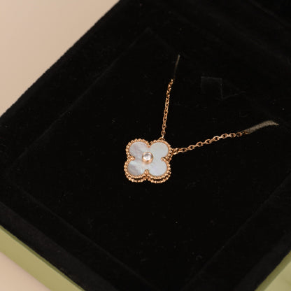 [BLAUE TRÄNEN]CLOVER 15MM DIAMANT WEISSE FRITILLARIA HALSKETTE