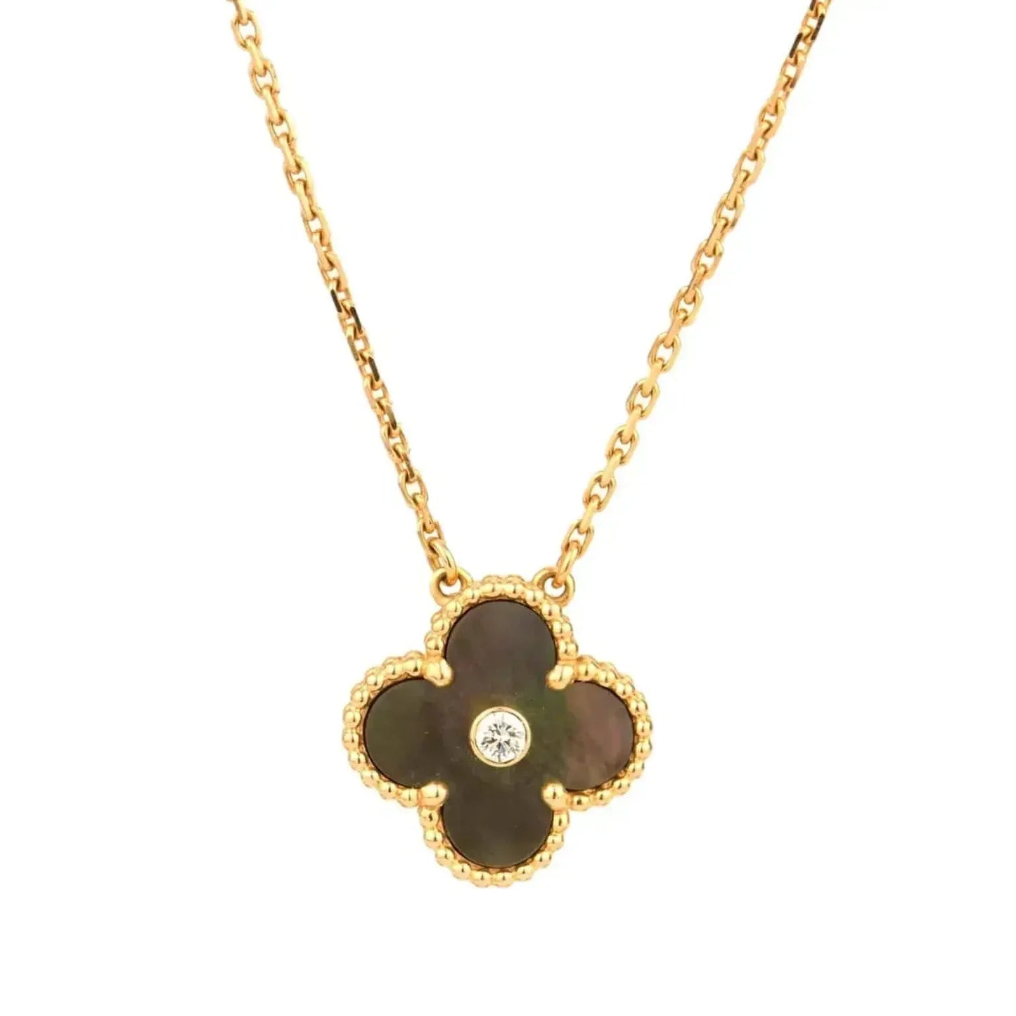 [BLUE TEARS]CLOVER 15MM DIAMANT- UND GRAUMUTTER-HALSKETTE