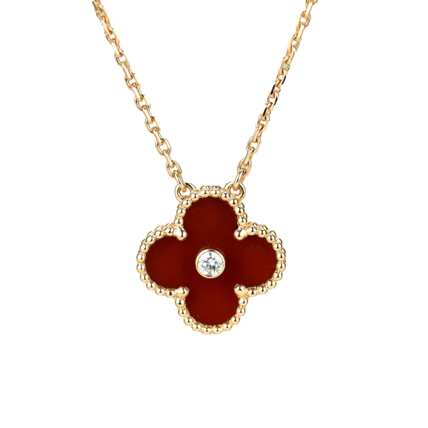 [BLAUE TRÄNEN]CLOVER 15MM DIAMANT-KARNEOL-HALSKETTE