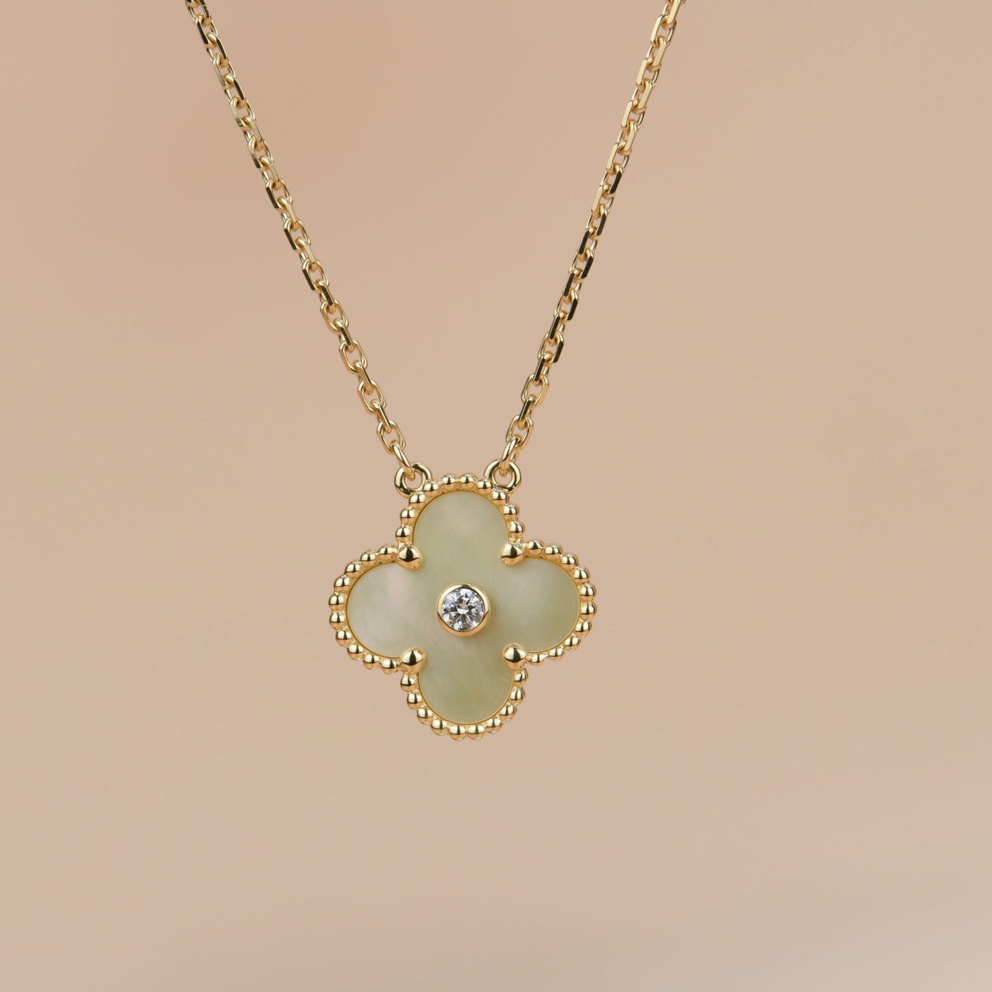 [BLAUE TRÄNEN]CLOVER 15MM DIAMANT GOLD PERLMUTT HALSKETTE