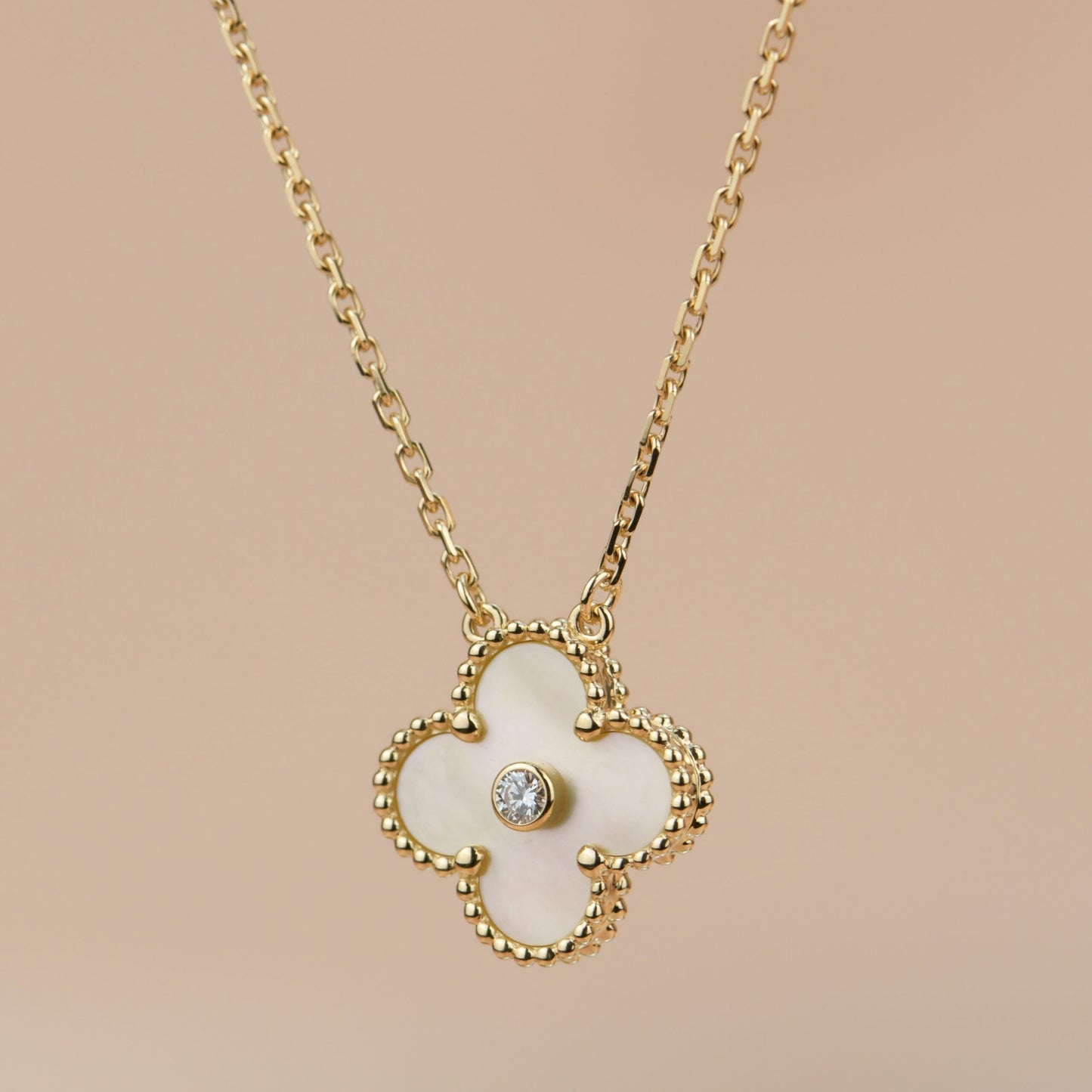 [BLAUE TRÄNEN]CLOVER 15MM DIAMANT GOLD PERLMUTT HALSKETTE