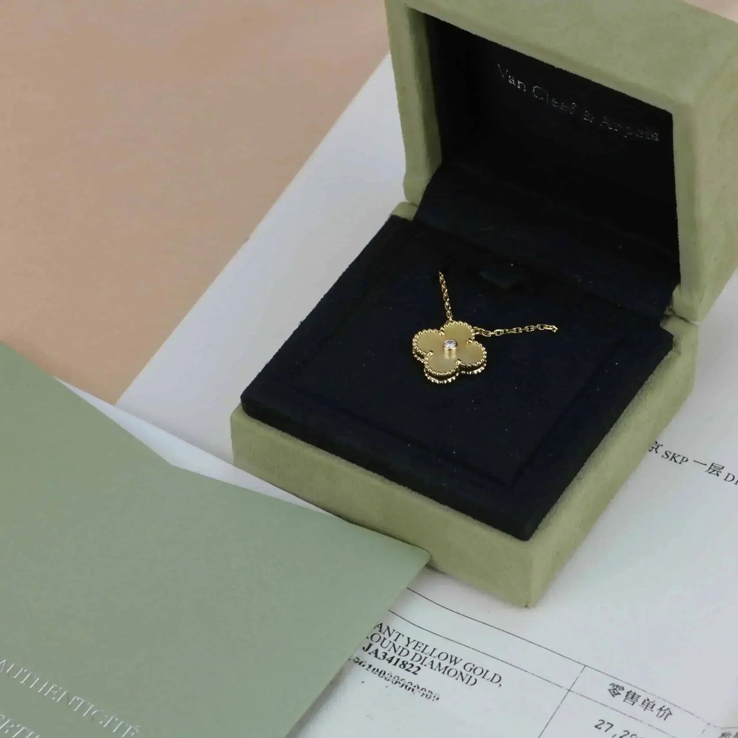 [BLAUE TRÄNEN]CLOVER 15MM DIAMANT GOLD PERLMUTT HALSKETTE