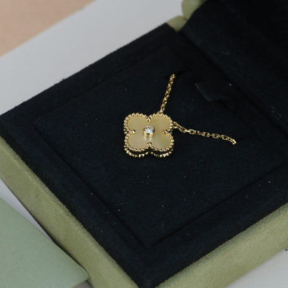 [BLAUE TRÄNEN]CLOVER 15MM DIAMANT GOLD PERLMUTT HALSKETTE