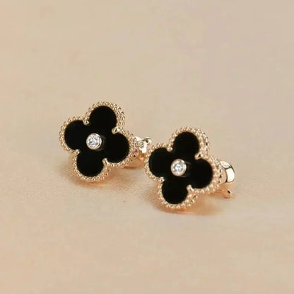 [BLAUE TRÄNEN]CLOVER MEDIUM 1 MOTIFS ONYX DIAMANT OHRRINGE