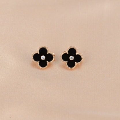[BLAUE TRÄNEN]CLOVER MEDIUM 1 MOTIFS ONYX DIAMANT OHRRINGE
