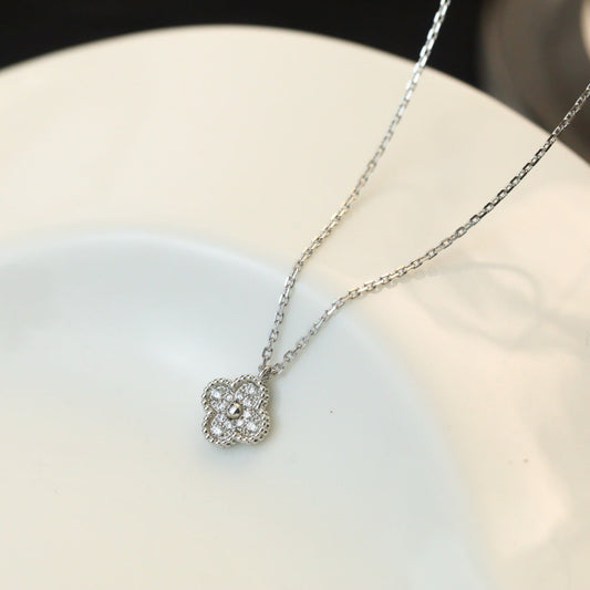 [BLAUE TRÄNEN]CLOVER MINI 9,5MM ANHÄNGER DIAMANT HALSKETTE