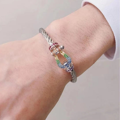 [BLUE TEARS]FORC GROSSES HUFEISENFARBIGES DIAMANTARMBAND SILBER