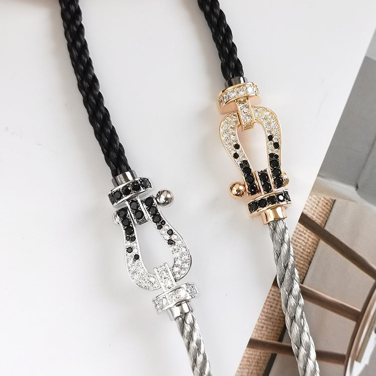 [BLUE TEARS]FORCE LARGE HORSESHOE BLACK WHITE DIAMOND BRACELET ROSE GOLD