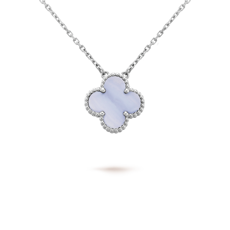 [BLAUE TRÄNEN]CLOVER 15MM BLAUER CHALCEDON HALSKETTE SILBER