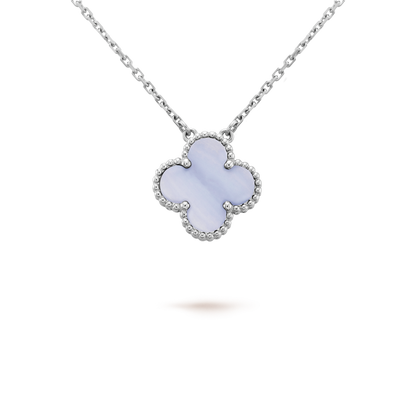 [BLAUE TRÄNEN]CLOVER 15MM BLAUER CHALCEDON HALSKETTE SILBER